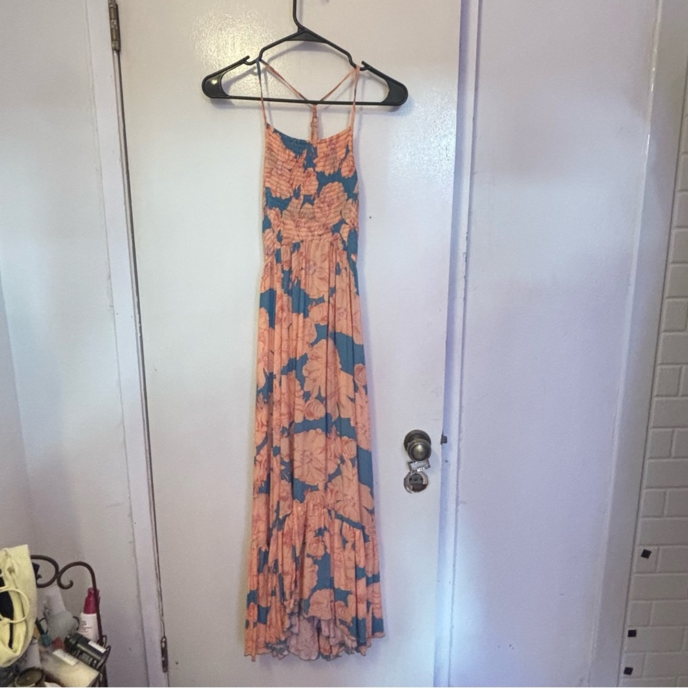 Free People Floral Maxi Dress in Blue and Orange